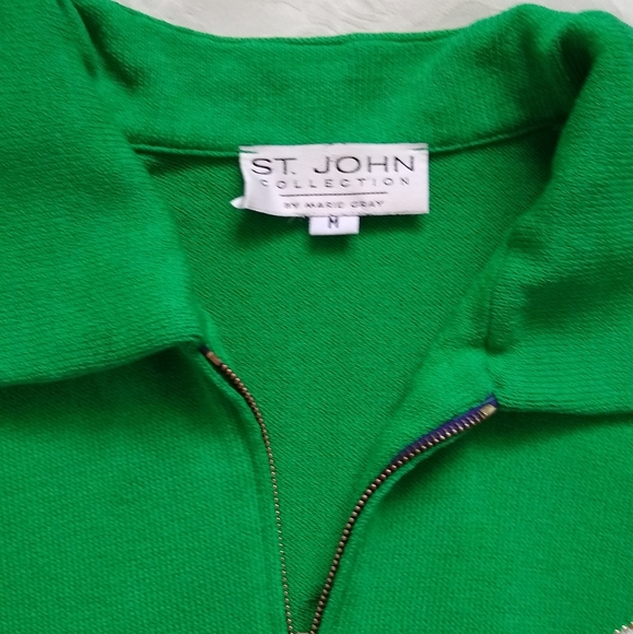 Rare St John Collection knit embroidered crest logo zip up colorblock - Picture 4 of 9